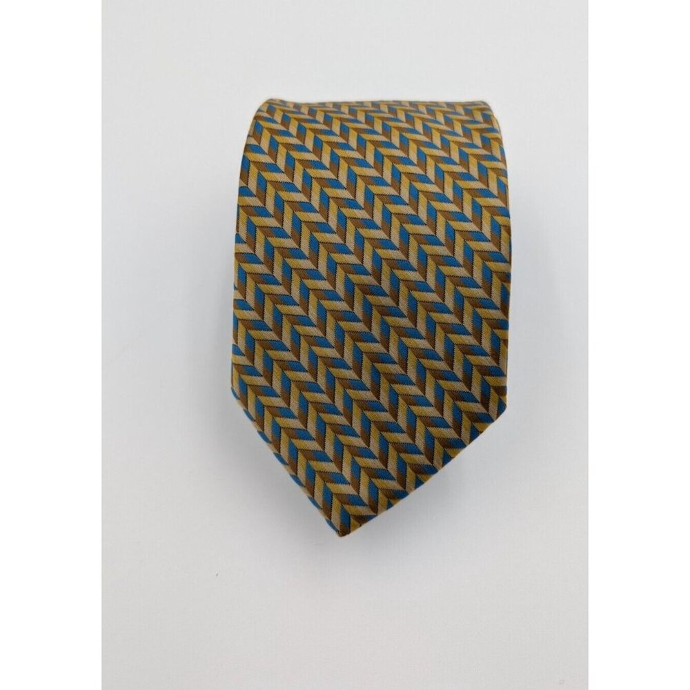 Vintage Men's Tie Brent Gold Blue Print